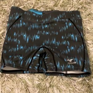Blue and black biker shorts for softball